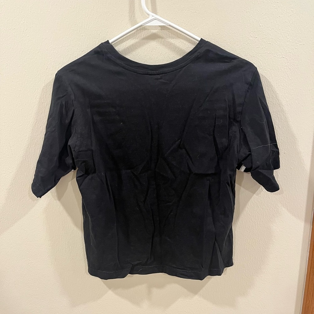 Adidas Black & White Stripe Boxy Cropped Graphic Tee - Small - Picture 2 of 5